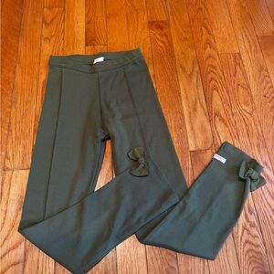 Ruffle Butts Olive Green Kids Leggings with Bow